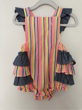 Striped Neon Ruffle Romper baby girl Nordstrom size 12m